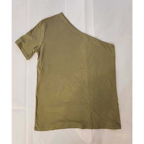 New Without Tag - Evia Olive Green Asymmetrical Top Women Size S - Picture 4 of 5